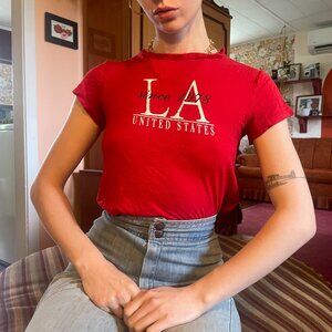 90s style LA red cropped baby tee!